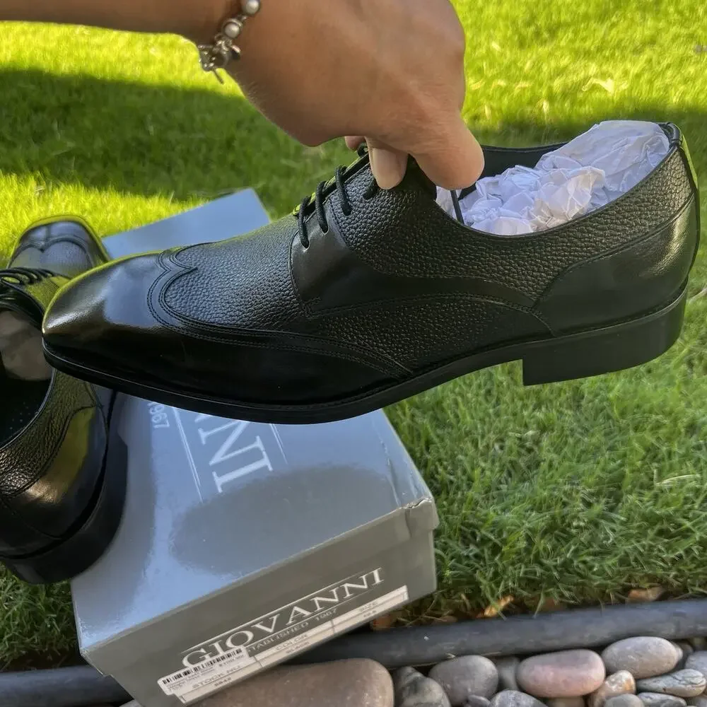 NEW Giovanni 6842 Black Wingtip Men’s Dress Shoes Leather Upper 10.5 Handmade